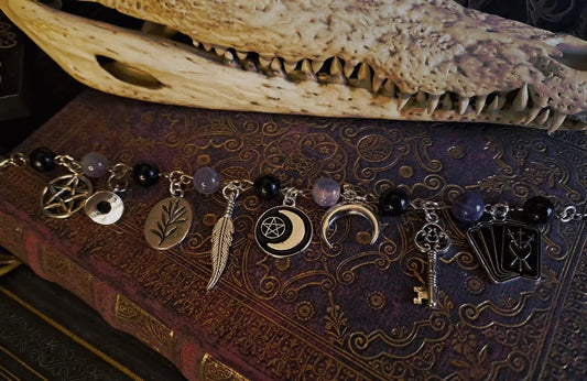 Witchy Charm Bracelet - Amethyst and Obsidian
