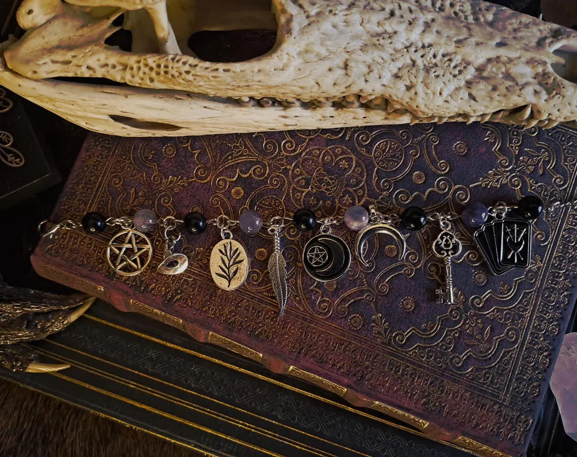 Witchy Charm Bracelet - Amethyst and Obsidian