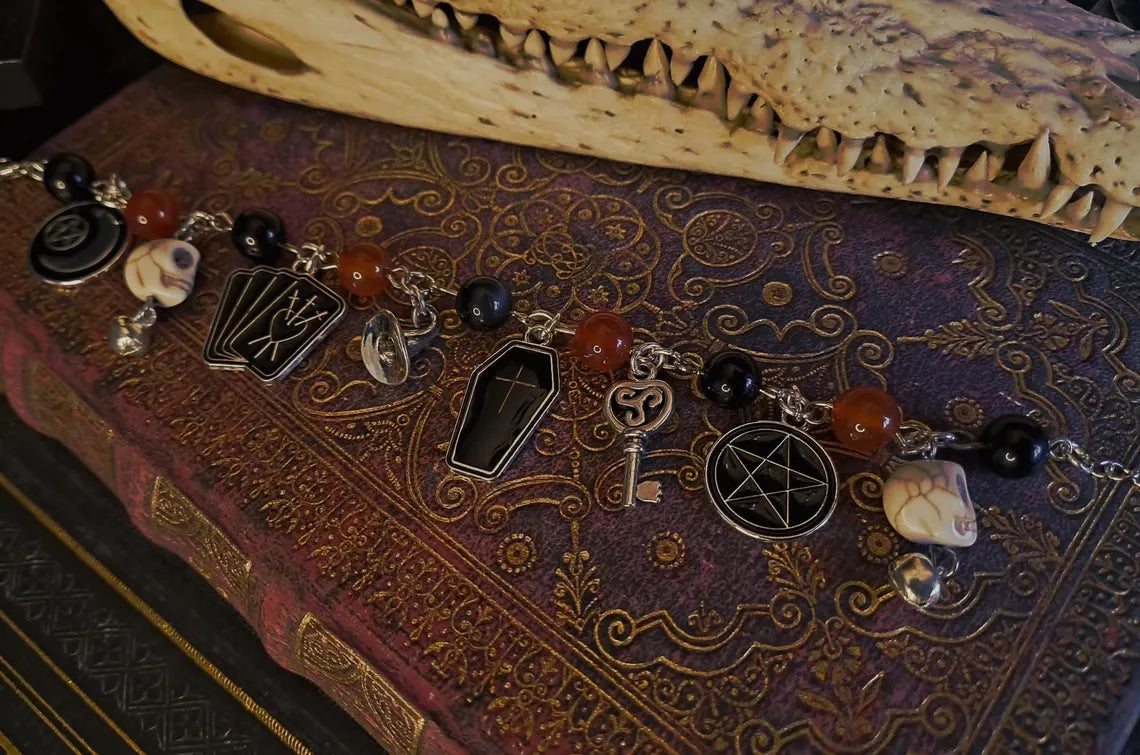 Witchy Charm Bracelet - Carnelian and Obsidian