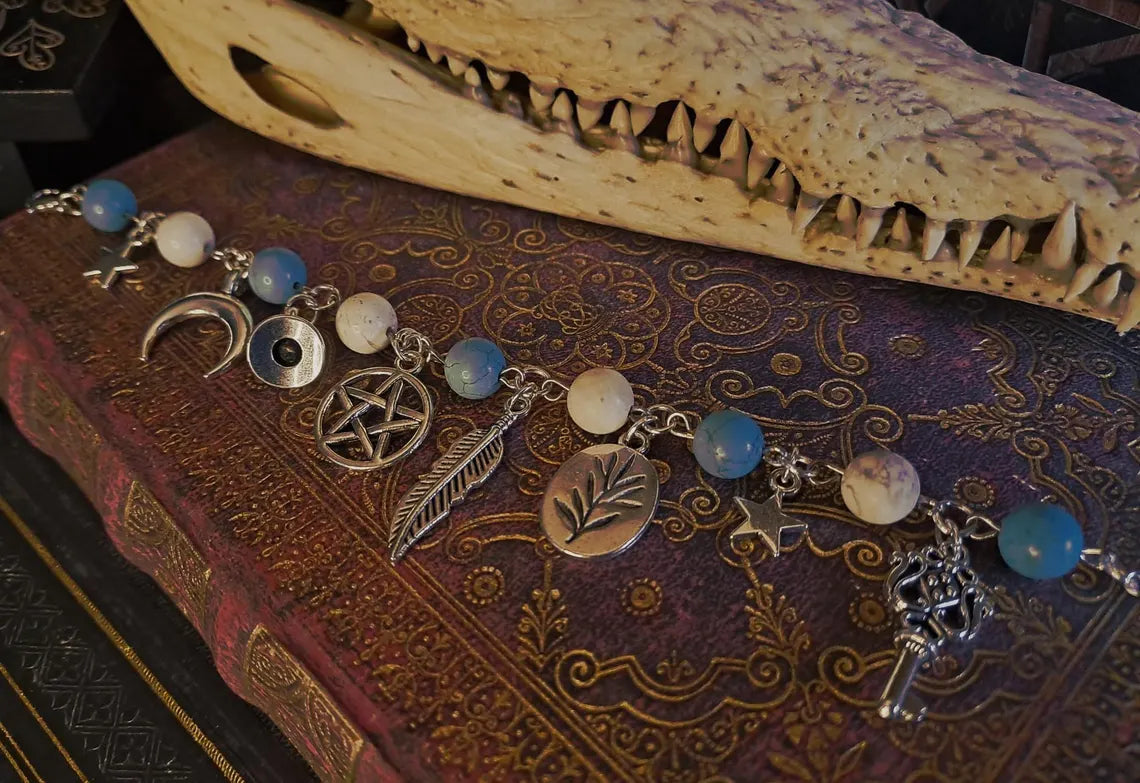 Witchy Charm Bracelet - Howlite and Turquoise