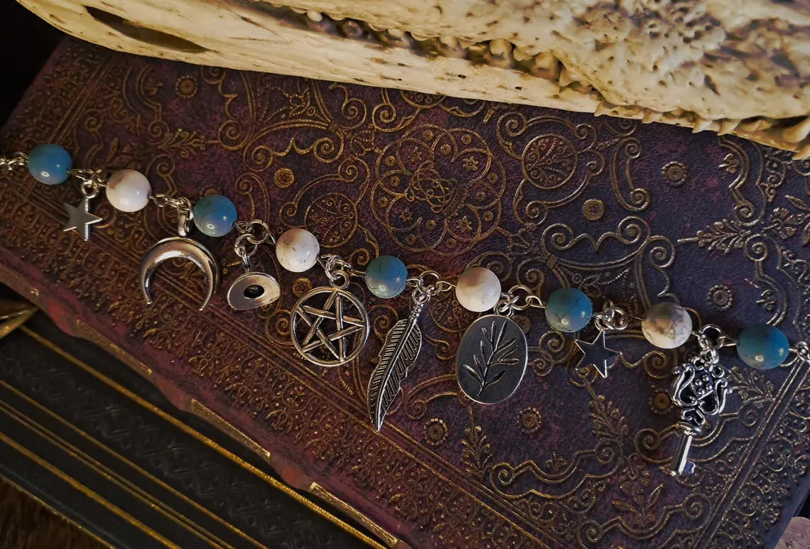 Witchy Charm Bracelet - Howlite and Turquoise