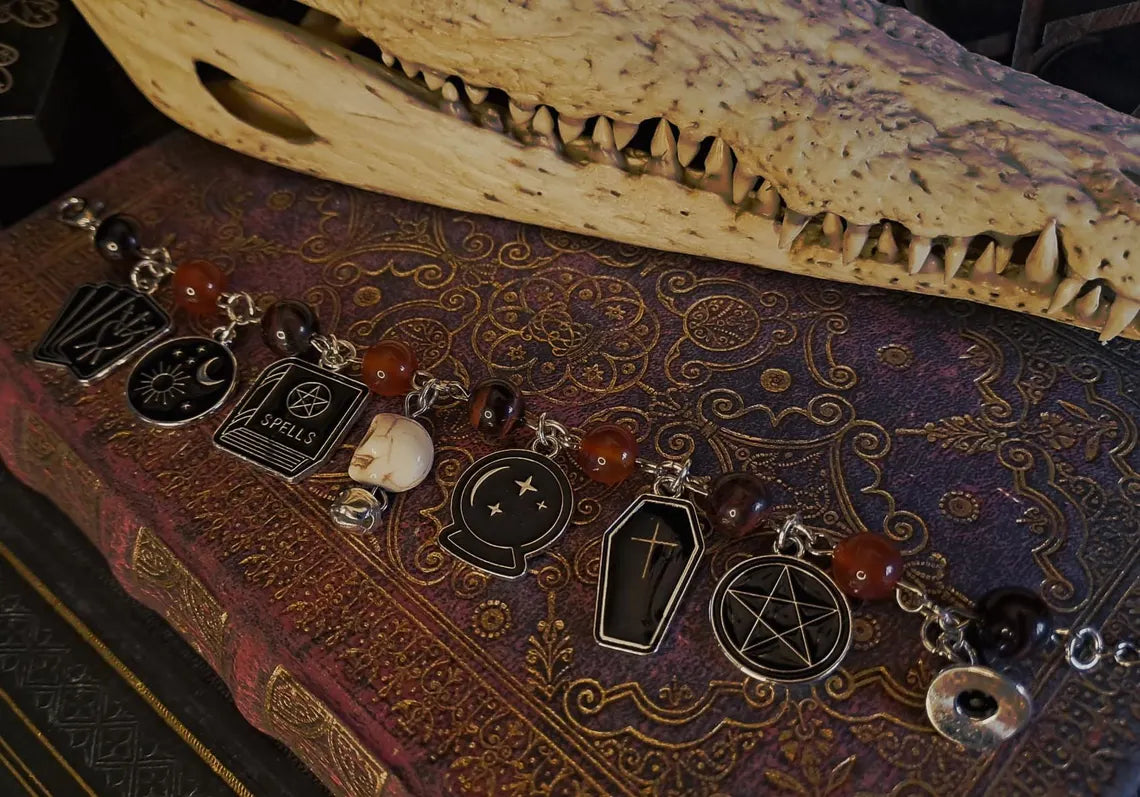 Witchy Charm Bracelet - Tiger's Eye and Obsidian