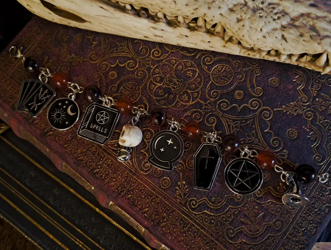 Witchy Charm Bracelet - Tiger's Eye and Obsidian