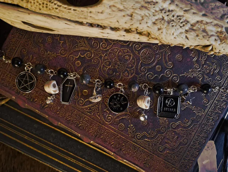 Witchy Charm Bracelet - Labradorite and Obsidian