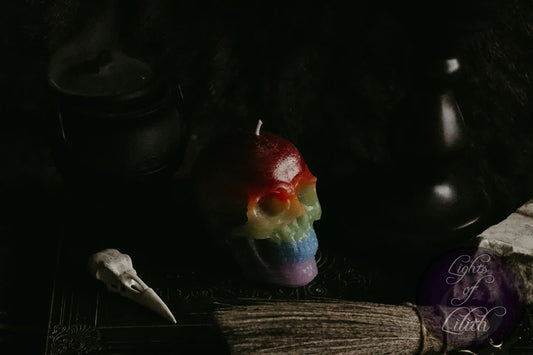 Rainbow Skull Candle