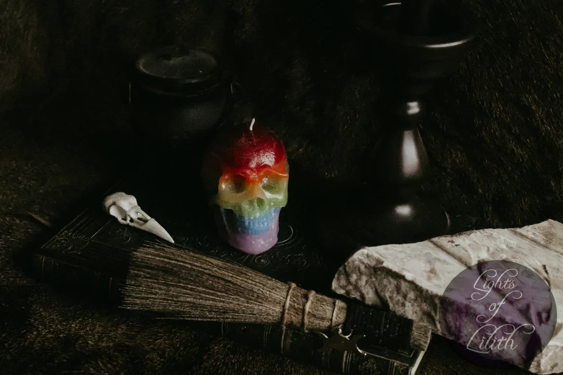 Rainbow Skull Candle