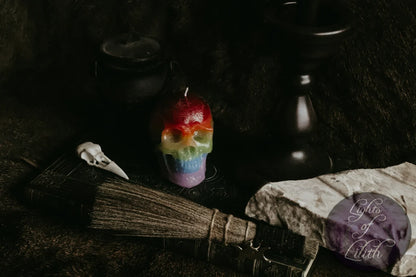 Rainbow Skull Candle